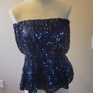 Boston Proper Navy Sequin Strapless Top